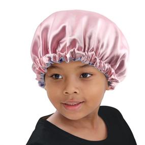 img 1 attached to ELIHAIR Детская шелковистая спящая шапочка для натуральных волос - регулируемый шелковистый колпак для ночного сна - обратимый двойной слой - розовый/фиолетовый - подходит для подростков, малышей, детей, грудных младенцев.