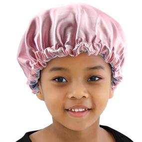 img 2 attached to ELIHAIR Детская шелковистая спящая шапочка для натуральных волос - регулируемый шелковистый колпак для ночного сна - обратимый двойной слой - розовый/фиолетовый - подходит для подростков, малышей, детей, грудных младенцев.
