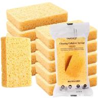 🧽 dmshqp natural cellulose sponge - heavy duty scrub sponges for kitchen, bath, and equipment - non-scratch cleaning - face, body, dishes, cars - 12 pack, 2cm thick - yellow logo