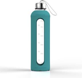 img 1 attached to 🌍 Xtremeglas 32 Oz Glass Water Bottle with Silicone Sleeve: Leakproof Lid, Time Marked Measurements, BPA-Free, Travel-Friendly, Reusable, Eco-Friendly, Safe for Hot Liquids and Tea, Daily Intake Tracker