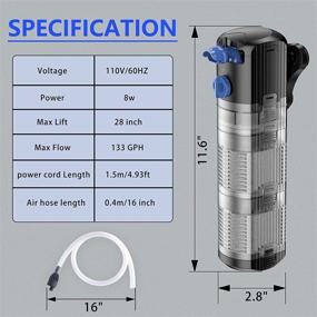 img 1 attached to 🐠 Yochaqute Aquarium Fish Tank Filter: 8w Internal Filter Pump for 40-120 Gallon Saltwater, Freshwater, Coral, and Turtle Tanks with 2-Stage Filtration & Strong Suction Cups