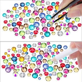 img 3 attached to 💎 TecUnite 2000 Pieces Flat Back Gems Round Crystal Rhinestones Assortment (1.5-6 mm), Including Pick Up Tweezer and Rhinestones Picking Pen, for Crafts, Nail Art, Face Art, Clothing, Footwear, Bags, and DIY Projects - Multicolors