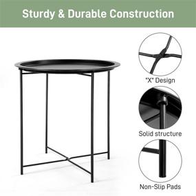 img 1 attached to Waterproof Removable Tray Table, E&D FURNITURE Folding Small Sofa Side Table Modern Round Metal Indoor Accent Table, Outdoor Patio Snack Coffee Table for Living Room Bedroom Balcony - Black