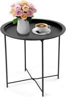 waterproof removable tray table, e&d furniture folding small sofa side table modern round metal indoor accent table, outdoor patio snack coffee table for living room bedroom balcony - black logo