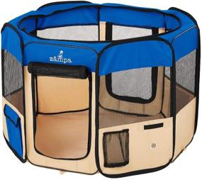 img 4 attached to 🐾 Zampa Portable Foldable Pet Playpen: Water Resistant Exercise Pen Kennel with Carrying Case - Perfect for Large Dogs, Small Puppies/Cats, Indoor/Outdoor Use