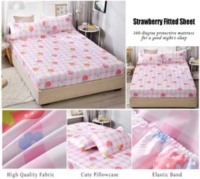 img 2 attached to 🍓 Girls Strawberry Bed Sheet Set Twin - Pink Buffalo Check Bedding with Cute Strawberries, Soft Kawaii Grid Plaid Design - Includes Fitted Sheet, 1 Pillow Case