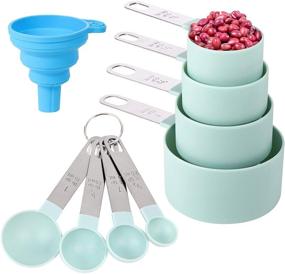 img 4 attached to 🔵 8-Piece Measuring Cups and Spoons Set with Stainless Steel Handle - Dry and Liquid Ingredient Nesting Measure Cups (Lake Blue)