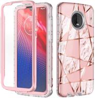 📱 hekodonk moto z4 case: heavy duty full body protection with built-in screen protector - shockproof marble pink design for moto z4/z4 play logo