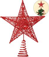 🎄 shimmering red glittered tree-top star: 10 inches christmas tree star topper for xmas tree decoration logo