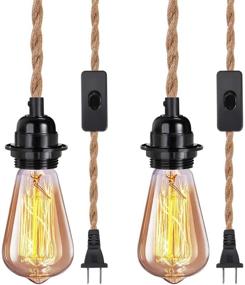 img 4 attached to Vintage Industrial Plug in Pendant Light Cord Kit - 2 Pack Elibbren with Switch, 13.12FT Twisted Hemp Rope Plug in Pendant Kit, DIY Plug in Lamp Fixture, Industrial Pendant Lighting