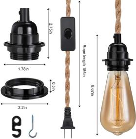 img 3 attached to Vintage Industrial Plug in Pendant Light Cord Kit - 2 Pack Elibbren with Switch, 13.12FT Twisted Hemp Rope Plug in Pendant Kit, DIY Plug in Lamp Fixture, Industrial Pendant Lighting