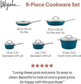 img 3 attached to Ayesha Curry Home Collection Twilight Teal Nonstick Cookware Set - 9 Piece Pots and Pans