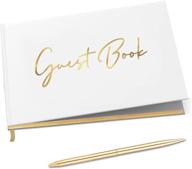 📔 gold guest book set with pen – 9"x7" hardcover white polaroid style journal – 100 pages/50 sheets – elegant foil gilded edges for wedding, party, baby or bridal shower guest signing логотип