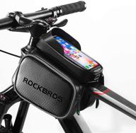 🚴 rockbros waterproof bike bag - top tube phone holder pouch for mountain bicycles - front frame touch screen cell phone holder compatible with iphone x, 8 plus 7 logo