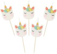 🦄 pack of 5 gold glitter cake topper candles: face shaped, perfect for birthdays, parties, and unicorn-themed events - ideal partyware accessory for kids, boys, girls, daughters, and nieces! (unicorncandles) logo