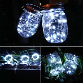 img 1 attached to 🌞 Enhance Your Outdoor Décor with Solar Mason Jar Lights - 8 Pack 15 LED Waterproof Fairy Firefly Jar Lids String Lights with Hangers (NO Jars) for Patio Yard Garden, Perfect for Wedding & Easter Decoration - Cool White