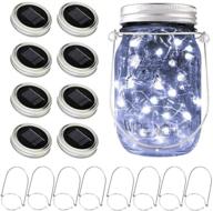 🌞 enhance your outdoor décor with solar mason jar lights - 8 pack 15 led waterproof fairy firefly jar lids string lights with hangers (no jars) for patio yard garden, perfect for wedding & easter decoration - cool white логотип