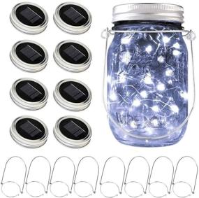 img 4 attached to 🌞 Enhance Your Outdoor Décor with Solar Mason Jar Lights - 8 Pack 15 LED Waterproof Fairy Firefly Jar Lids String Lights with Hangers (NO Jars) for Patio Yard Garden, Perfect for Wedding & Easter Decoration - Cool White