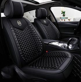 img 4 attached to 🌟 seemehappy Bling Retro Fashion Lattice Silk and Leather Car Seat Covers - Universal Fit (Black-Basic), Front and Rear Seat Covers included