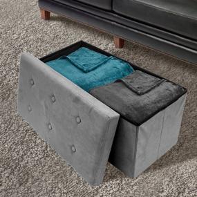 img 3 attached to 🔲 Sorbus Collapsible Storage Ottoman Bench - Gray Contemporary Faux Suede - Ideal for Toys, Shoes, Hope Chest, Pouffe Ottoman, Seat, Foot Rest - Folding Bench Chest with Cover