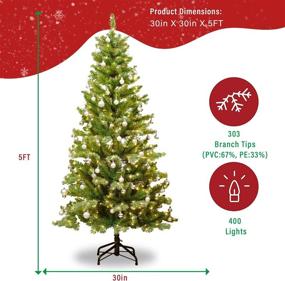 img 3 attached to 🎄 Pre-lit Artificial Christmas Fir Tree - New One 5 Feet Christmas Tree with 303 Branch Tips, 400L Microdot LED Warm White Lights