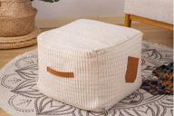 🪑 riseon boho hand-woven contemporary cotton linen fabric pouf cover: unstuffed footstool ottoman for living room, bedroom, and under desk - beige logo