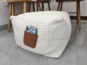 img 2 attached to 🪑 RISEON Boho Hand-Woven Contemporary Cotton Linen Fabric Pouf Cover: Unstuffed Footstool Ottoman for Living Room, Bedroom, and Under Desk - Beige