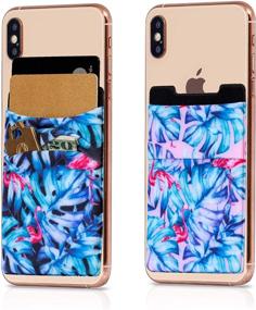 img 4 attached to Flamingos Stretchy Stick-On Wallet Card Holder Phone Pocket for iPhone, Android, and Smartphones - Pack of Two