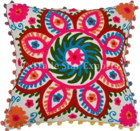 img 4 attached to Trade Star Exports Pom Pom Pillow Cover: Bohemian Suzani Pillows 16x16, Outdoor Cushions Cover, Decorative Pillow Cases