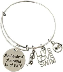img 4 attached to 🏊 Swimming Bracelet - Swim Charm Bangle Bracelet - Swim She Believed She Could Jewelry - Perfect Gift For Swimmers: Enhance Your Online Visibility!