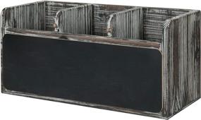 img 1 attached to 🔥 Torched Wood Kitchen Flatware and Silverware Caddy with 3 Compartments, Chalkboard Front Panel - Countertop Utensil Holder by MyGift