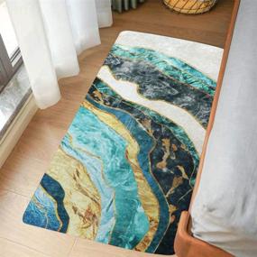 img 4 attached to 🌟 LIVEBOX Marble Area Rug Runner: Modern Abstract Gold and Turquoise Distressed Faux Wool 2x4.3ft