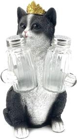 img 2 attached to 🐱 Black & White Kitty Cat Glass Salt and Pepper Shaker Set with Holder Figurine - Decorative Kitten Statues & Sculptures and Pet Kitchen Table Decor Gifts for Cat Lovers by Bellaa 20126