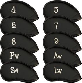 img 4 attached to 🏌️ All Teed Up Premium Magnetic Leather Iron and Wedge Club Head Covers - Set of 10 | Fits Most Clubs | Embroidered Club Label on Both Sides