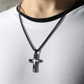 img 3 attached to 🕊️ Men's Fashion Cross Pendant Necklace - Stainless Steel 2 Tone, Christian Cross Chain - 24 Inches