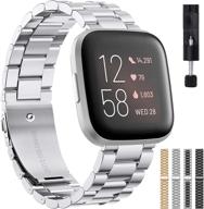 💎 liwin stainless steel metal band compatible with fitbit versa 2/versa/versa lite - replacement bracelet wristband strap for men and women - silver logo