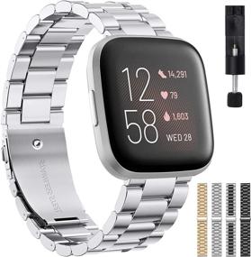 img 4 attached to 💎 LIWIN Stainless Steel Metal Band Compatible with Fitbit Versa 2/Versa/Versa Lite - Replacement Bracelet Wristband Strap for Men and Women - Silver