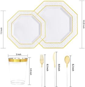 img 3 attached to 🍽️ Supernal 180pcs Gold Dinnerware Set with White Handle: Christmas Plastic Plates, Cutlery, Disposable Octagonal Plates, Cups – Includes 60 Plates, 30 Forks, 30 Knives, 30 Spoons, 30 Cups