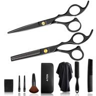 professional haircut scissors set - 10 pcs hair cutting kit with black hairdressing shears for barbers logo