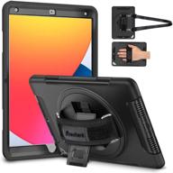 📱 miesherk ipad 8th gen/7th gen case: rugged full body shockproof protection with 360° swivel stand for ipad 10.2 inch 2020/2019 - black with handle/shoulder strap logo