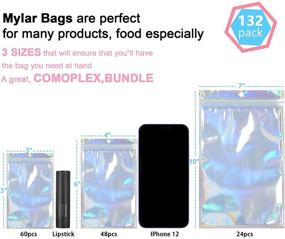 img 3 attached to 🛍️ 132-Piece Holographic Resealable Smell Proof Bags for Food Storage - Foil Mylar Pouch Bags for Candy, Coffee Beans, Eyelashes, Lip Gloss & Jewelry, with Clear Airtight Packaging