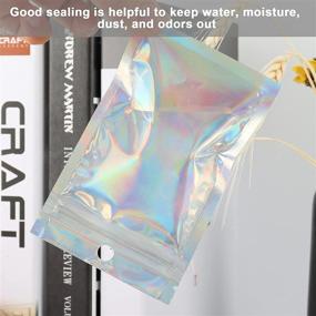 img 2 attached to 🛍️ 132-Piece Holographic Resealable Smell Proof Bags for Food Storage - Foil Mylar Pouch Bags for Candy, Coffee Beans, Eyelashes, Lip Gloss & Jewelry, with Clear Airtight Packaging