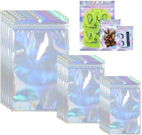 img 4 attached to 🛍️ 132-Piece Holographic Resealable Smell Proof Bags for Food Storage - Foil Mylar Pouch Bags for Candy, Coffee Beans, Eyelashes, Lip Gloss & Jewelry, with Clear Airtight Packaging