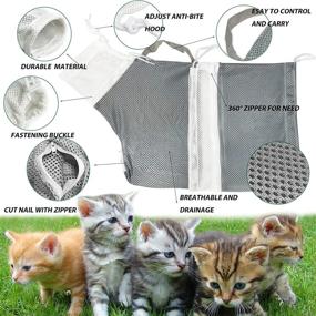 img 1 attached to 🐱 Cat Bathing Grooming Shower Bag Net Bag - Adjustable, Multifunctional, and Breathable: Perfect Tools for Anti-Bite and Anti-Scratch Restraint with Pet's Nail Clippers and Trimmers - Gray (5pcs)