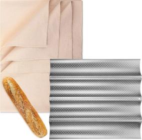img 4 attached to 🍞 Набор для приготовления багета с антипригарным перфорированным противнем, тканью для размещения теста и большой покрывалой для доказывания теста - форма для выпечки французского хлеба в духовке (размер L, серебристая).