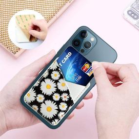 img 2 attached to Durable PU Leather Phone Card Holder: Stick-on Wallet Sleeve for Smartphones - Black White Daisy Design