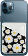 durable pu leather phone card holder: stick-on wallet sleeve for smartphones - black white daisy design logo