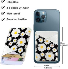 img 1 attached to Durable PU Leather Phone Card Holder: Stick-on Wallet Sleeve for Smartphones - Black White Daisy Design