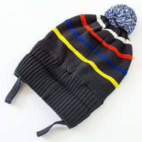 img 2 attached to 👦 Kids Striped Knit Beanie Hat with Earflap Warm Cuff Winter Cap by Connectyle Boys