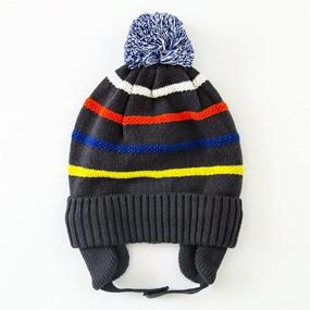 img 3 attached to 👦 Kids Striped Knit Beanie Hat with Earflap Warm Cuff Winter Cap by Connectyle Boys